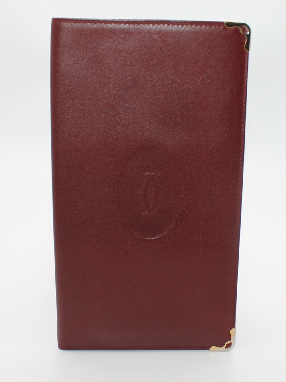 Cartier Must de Cartier Long Checkbook Wallet Burgundy Leather Gold Corners